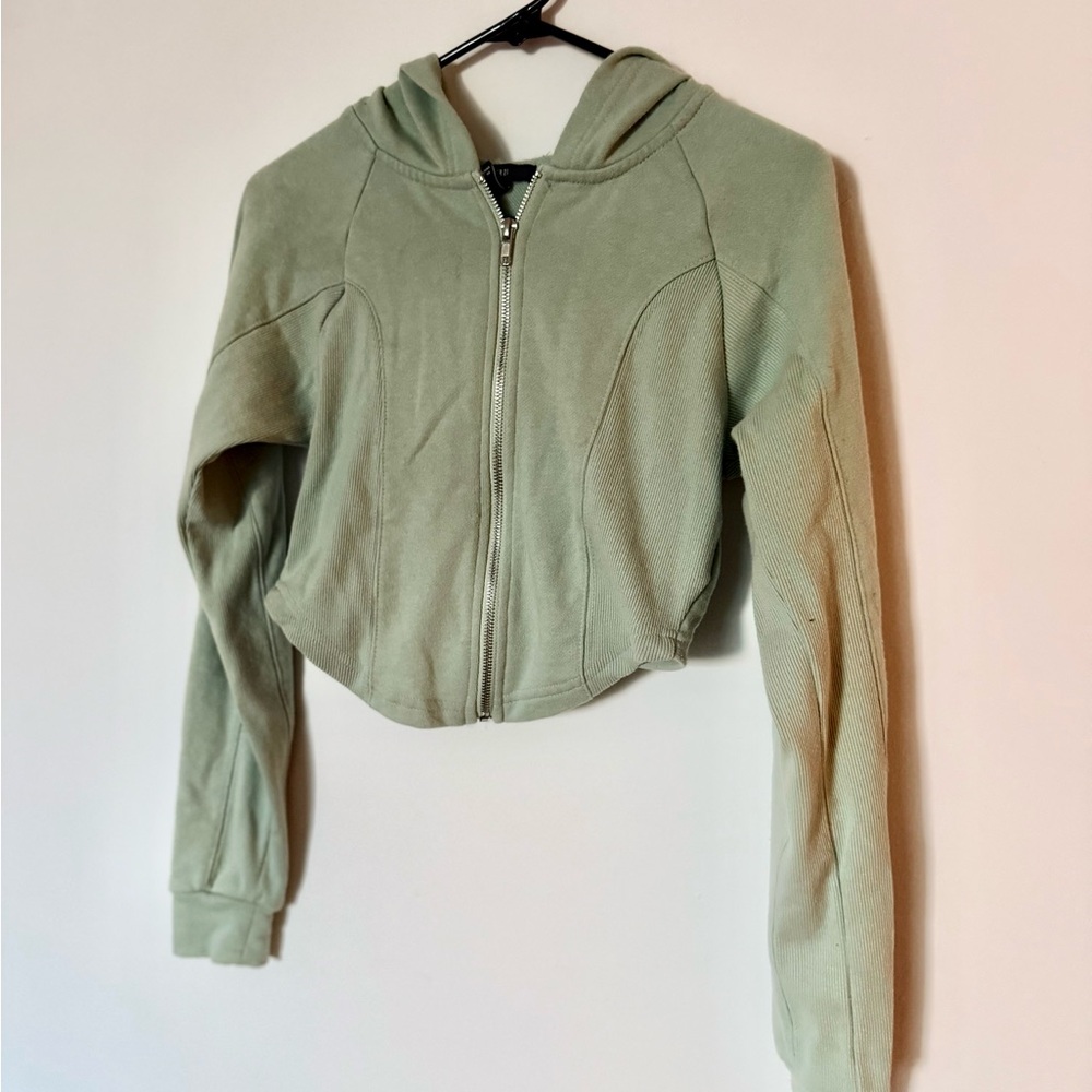 Forever21 light Green Cropped Zip-Up Hoodie